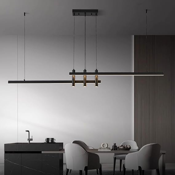 Modern Black Linear LED Pendant Light with Remote Control