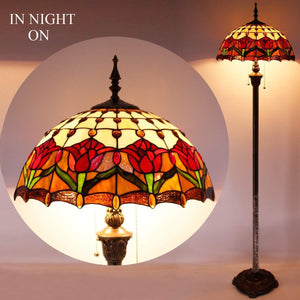 Tiffany Floor Lamp – Red Amber Tulip Stained Glass
