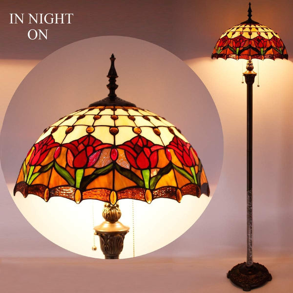 Tiffany Floor Lamp – Red Amber Tulip Stained Glass