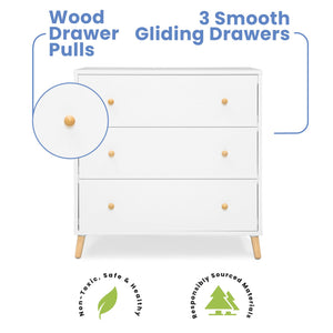 3-Drawer Dresser with Interlocking Drawers – White/Natural
