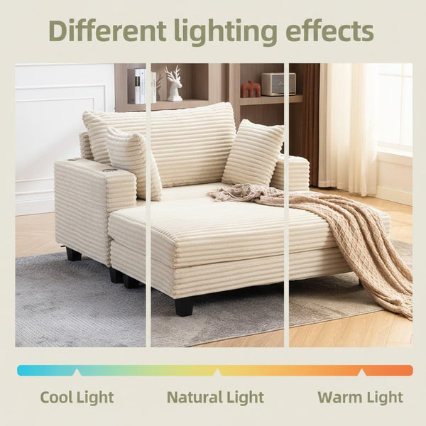 Oversized Corduroy Chaise Lounge Chair with Pillows