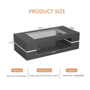 47" 2-Tier Glass Top Coffee Table