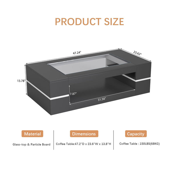47" 2-Tier Glass Top Coffee Table