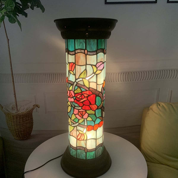 Rose Flower Tiffany Stained Glass Floor Lamp, 26"