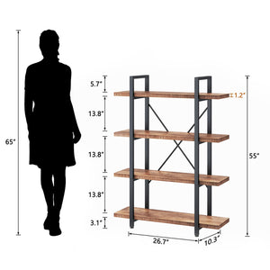 4-Tier Industrial Solid Wood Bookcase