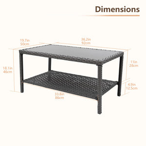 Outdoor Wicker Coffee Table with Glass Top