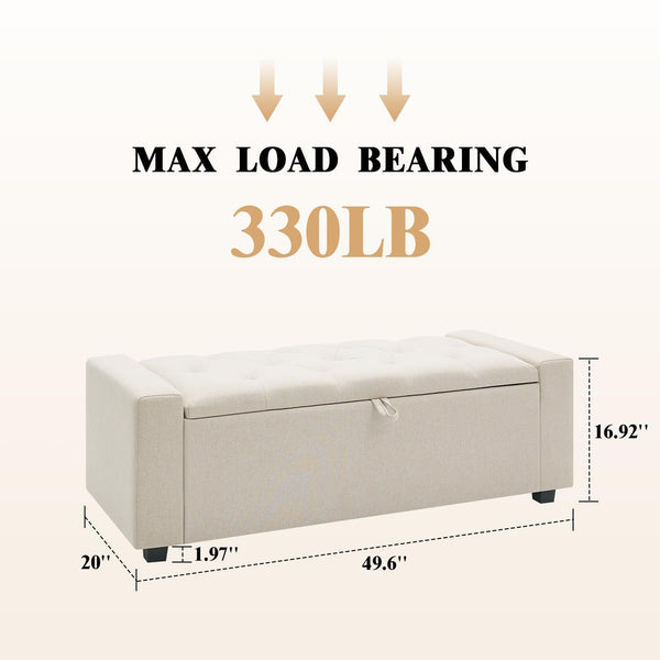 Tufted Storage Ottoman Bench with Dual Safety Hinges