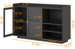 Wine Bar Cabinet with LED Lights, Glass Doors & Removable Wine Racks