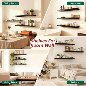 Black Floating Shelves for Wall 36 Inch – Set of 3 with Invisible Brackets