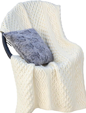 Merino Wool Aran Throw Blanket — 60 x 40 Inches