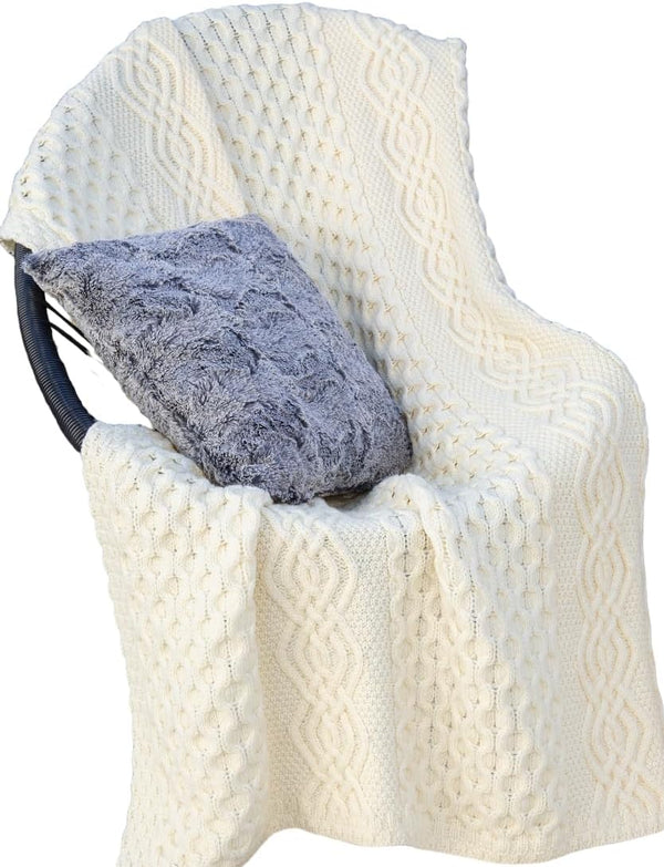 Merino Wool Aran Throw Blanket — 60 x 40 Inches