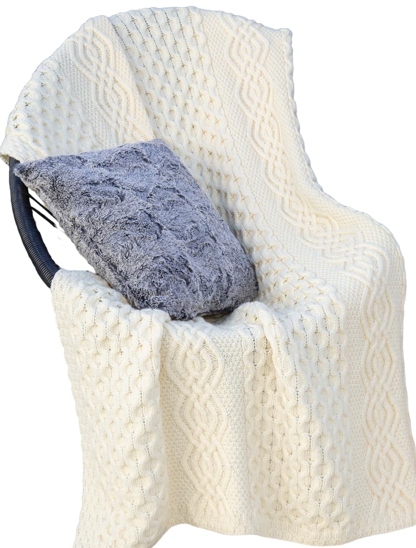 Merino Wool Aran Throw Blanket — 60 x 40 Inches