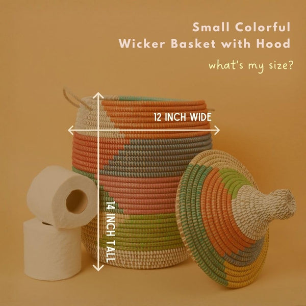Handwoven Cylindrical Storage Basket with Lid