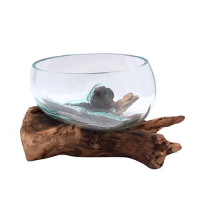 Glass Bowl on Driftwood Figurine – Nautical Coastal Decor
