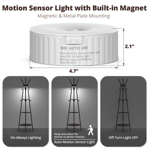 Freestanding Coat Rack with Motion Sensor Light, 3 Shelves & 12 Hooks