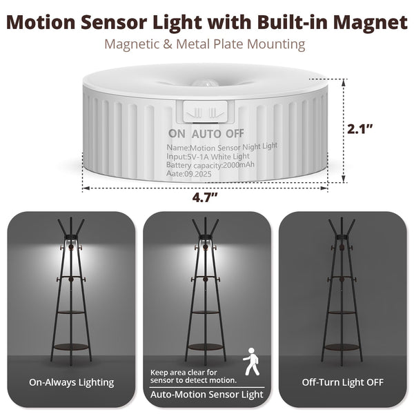 Freestanding Coat Rack with Motion Sensor Light, 3 Shelves & 12 Hooks