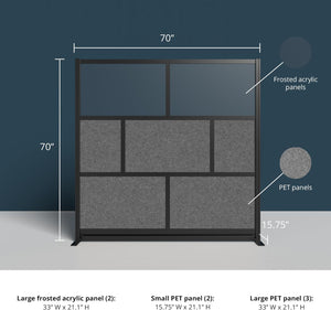 Modular Office Partition Wall with Frosted Acrylic & Sound-Absorbent Panels