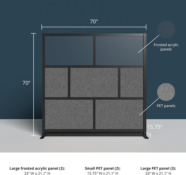 Modular Office Partition Wall with Frosted Acrylic & Sound-Absorbent Panels