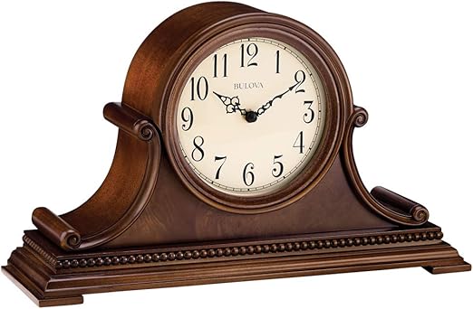 Tambour Mantel Clock with Triple Chime – Brown Cherry Hardwood