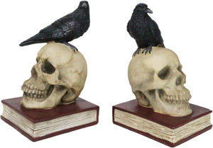 Gothic Raven Skull Bookends Set