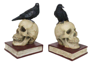 Gothic Raven Skull Bookends Set