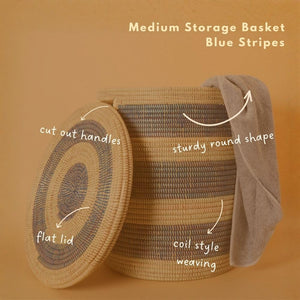 African Woven Wicker Storage Basket with Lid