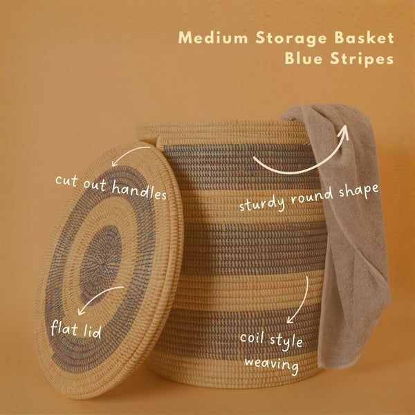 African Woven Wicker Storage Basket with Lid