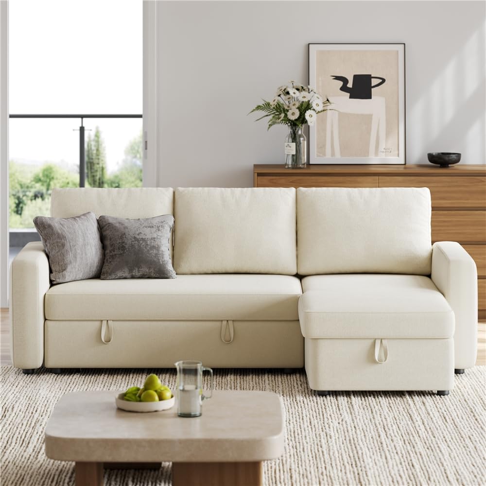 L-Shaped Sectional Sleeper Sofa with Pull-Out Bed, Chaise Storage & USB Charging