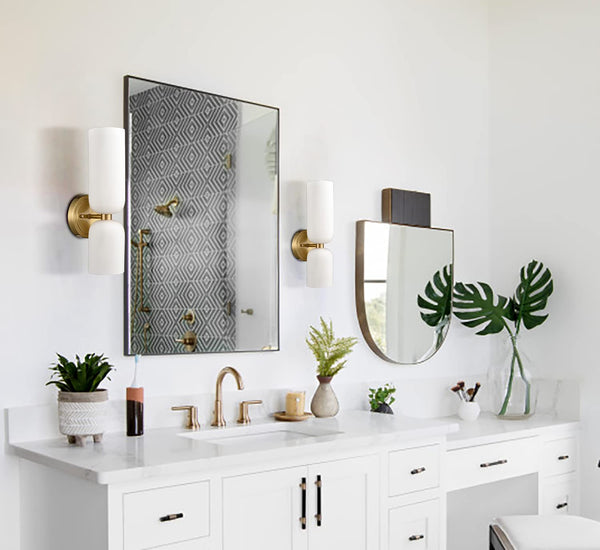 Modern 2-Light Wall Sconce Set of 2 with Milky White Glass Shade