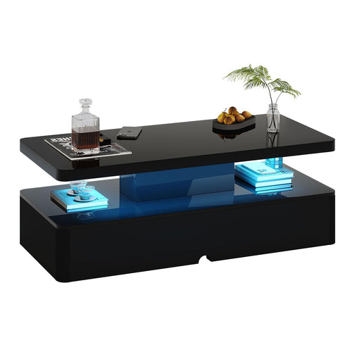 LED Coffee Table with 2-Tier Storage