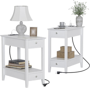 End Tables Set of 2 with Charging Station and Drawers