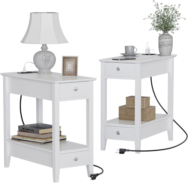 End Tables Set of 2 with Charging Station and Drawers