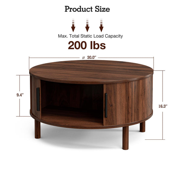Round Coffee Table with Sliding Doors