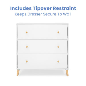 3-Drawer Dresser with Interlocking Drawers – White/Natural