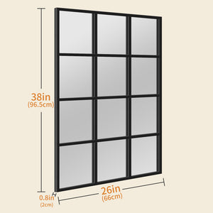 Black Window Pane Wall Mirror – Aluminum Frame, Rectangular