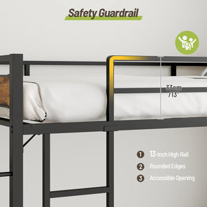 Twin Over Twin Metal Bunk Bed with Clothes Rail & Under-Bed Storage