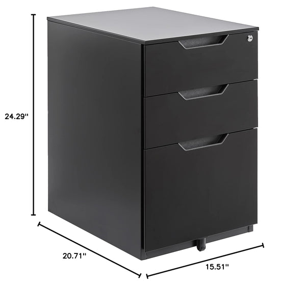 3-Drawer Mobile File Cabinet with Lock