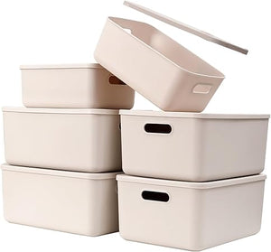 Lidded Plastic Storage Baskets 6-Pack