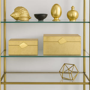 Decorative Wooden Storage Boxes with Gold Accent – Set of 2