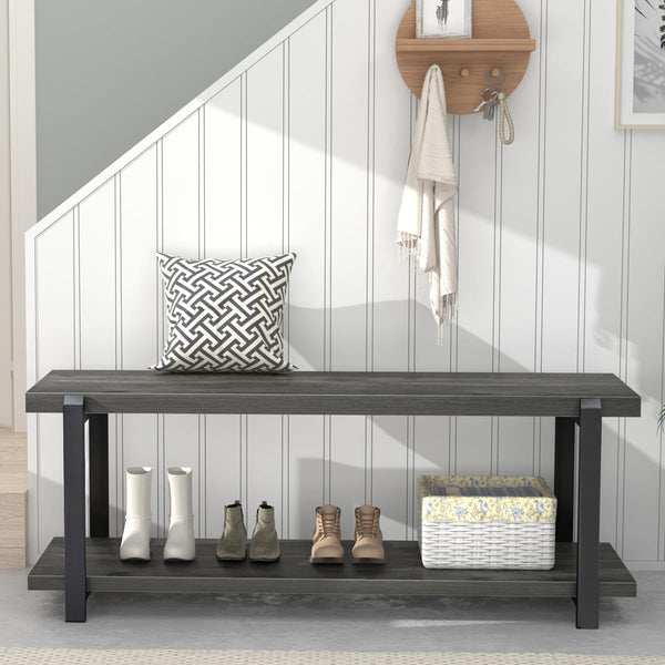 Industrial Entryway Bench with Shoe Storage – 47 Inch