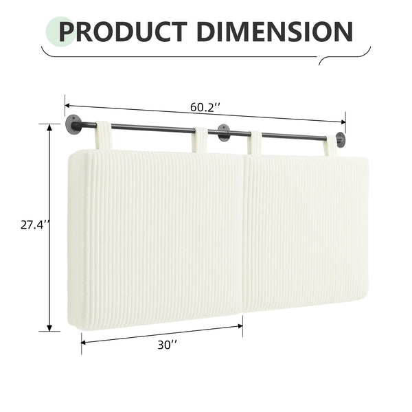 Queen Size Wall-Mounted Upholstered Headboard with RGB LED Lights