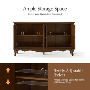 58" Farmhouse Buffet Cabinet Sideboard with 4 Doors and Adjustable Shelves