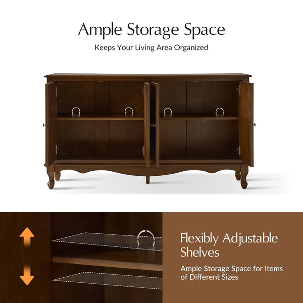 58" Farmhouse Buffet Cabinet Sideboard with 4 Doors and Adjustable Shelves