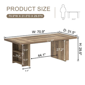 70" Large Executive Desk with Storage Shelves, Industrial Wood