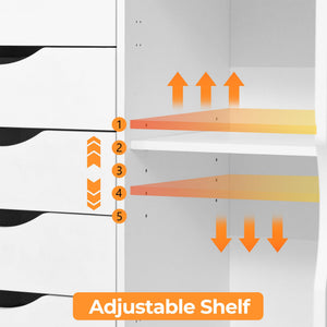 5-Drawer Mobile Storage Cabinet with Door & Wheels