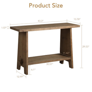 Solid Wood Console Table with Storage Shelf, 43.3"
