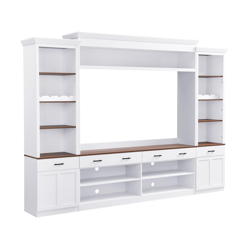 4-Piece TV Stand Entertainment Center with Bookshelf & Wine Rack