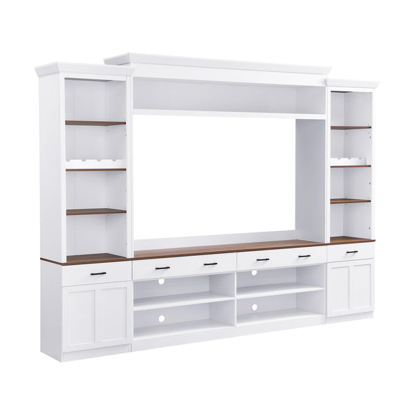 4-Piece TV Stand Entertainment Center with Bookshelf & Wine Rack
