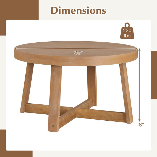 Round Wood Coffee Table 30 Inch – Pine Frame, Natural Finish