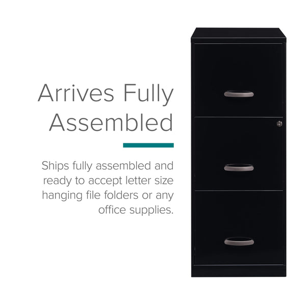 3-Drawer Vertical File Cabinet – Steel, Letter-Size, Black